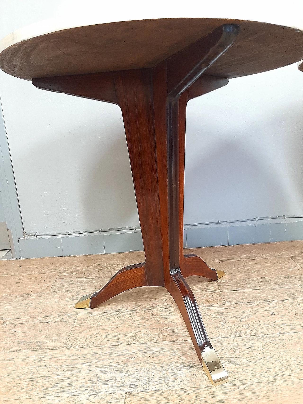 Pair of Art Deco rosewood, parchment and brass coffee tables, 1950s 4