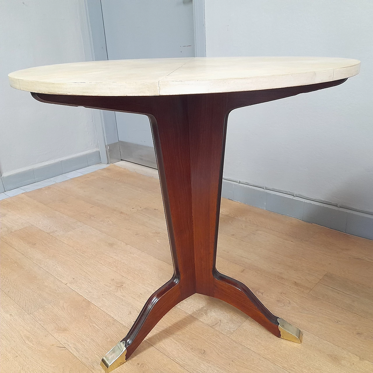 Pair of Art Deco rosewood, parchment and brass coffee tables, 1950s 6