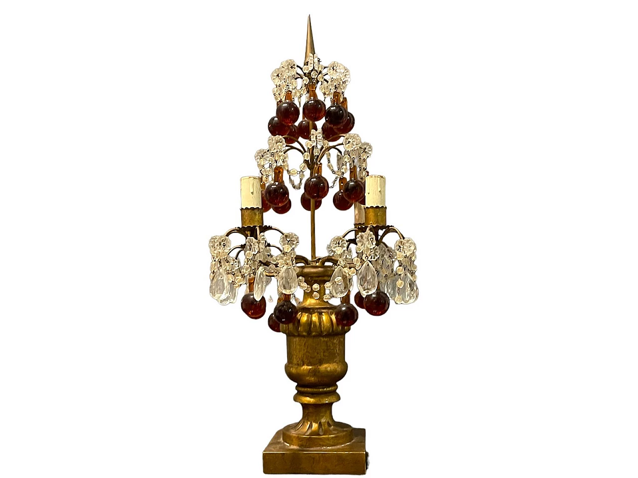 Lampada da tavolo in vetro ambrato, trasparente e dorato, anni '40 1