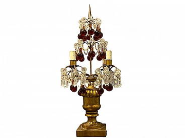 Amber, transparent and gilded glass table lamp, 1940s