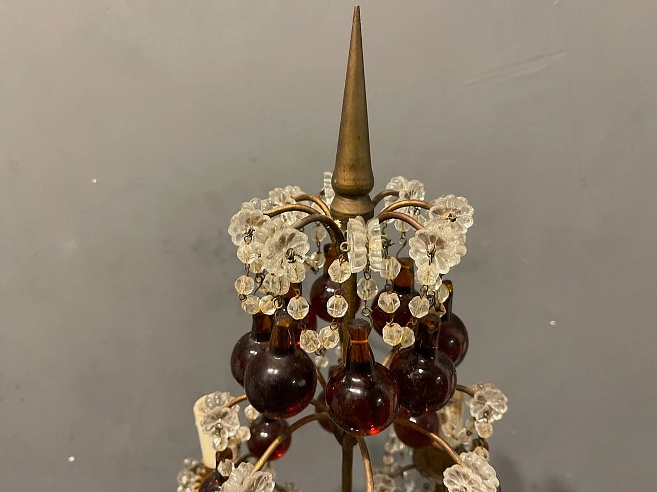 Lampada da tavolo in vetro ambrato, trasparente e dorato, anni '40 2