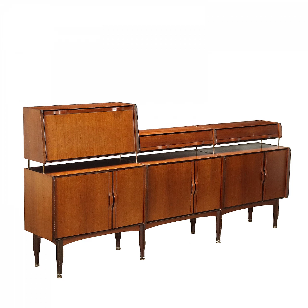 Credenza in teak impiallacciato con alzata, anni '60 1