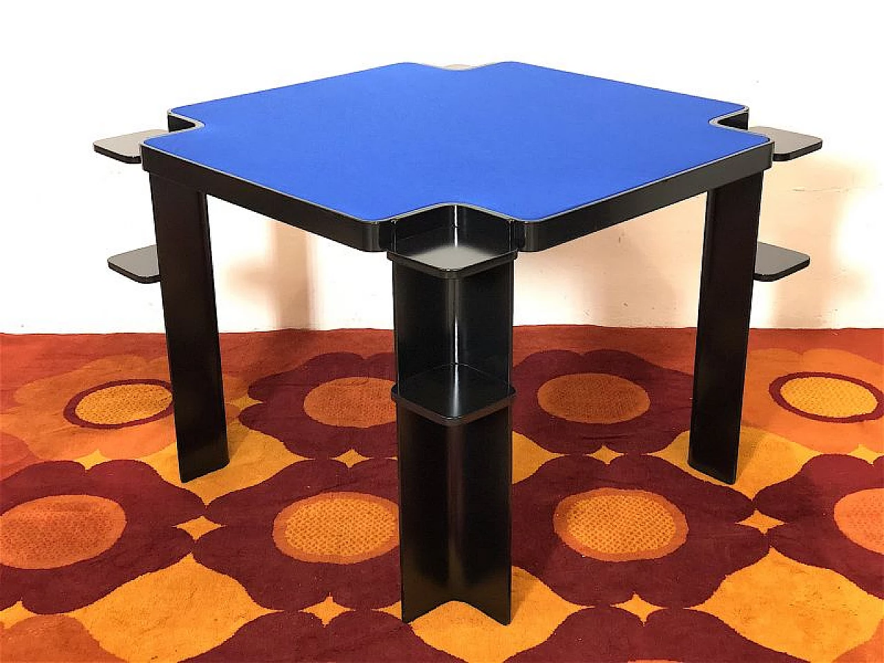 Ash game table with blue cloth top by Cini & Nils, 1970s 1