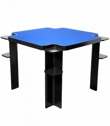 Tavolo da gioco in frassino con piano in panno blu di Cini & Nils, anni '70