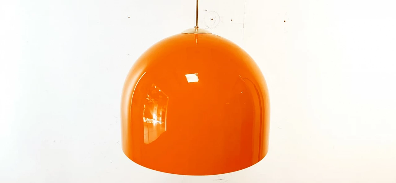Orange polycarbonate and brass hanging lamp, 1960s 1