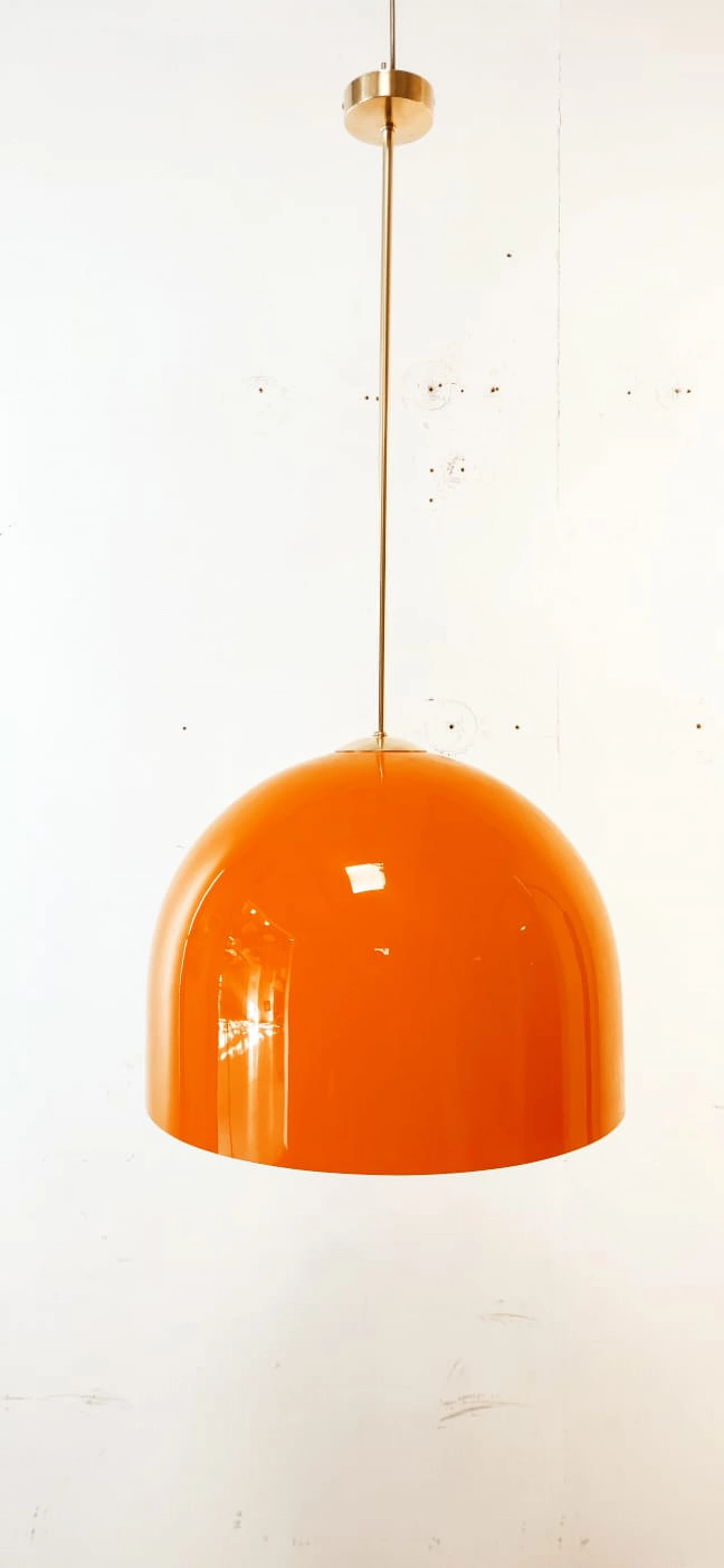 Orange polycarbonate and brass hanging lamp, 1960s 2
