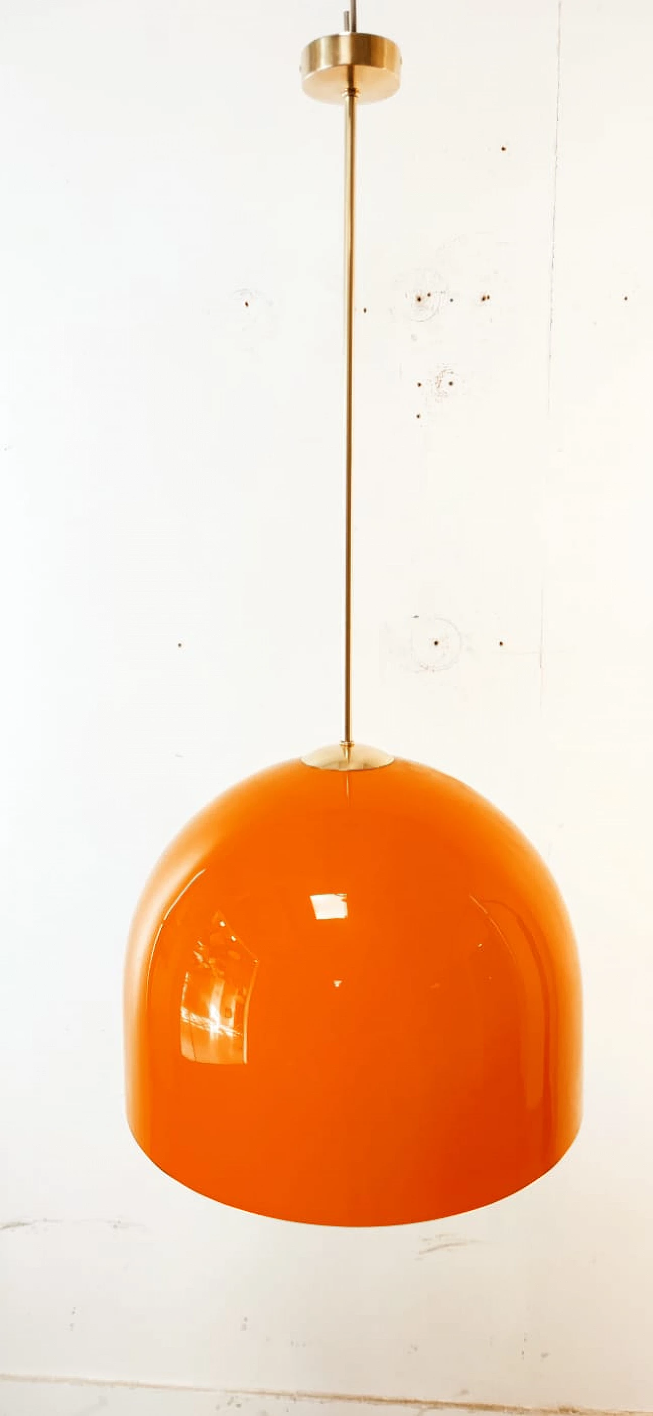 Orange polycarbonate and brass hanging lamp, 1960s 5