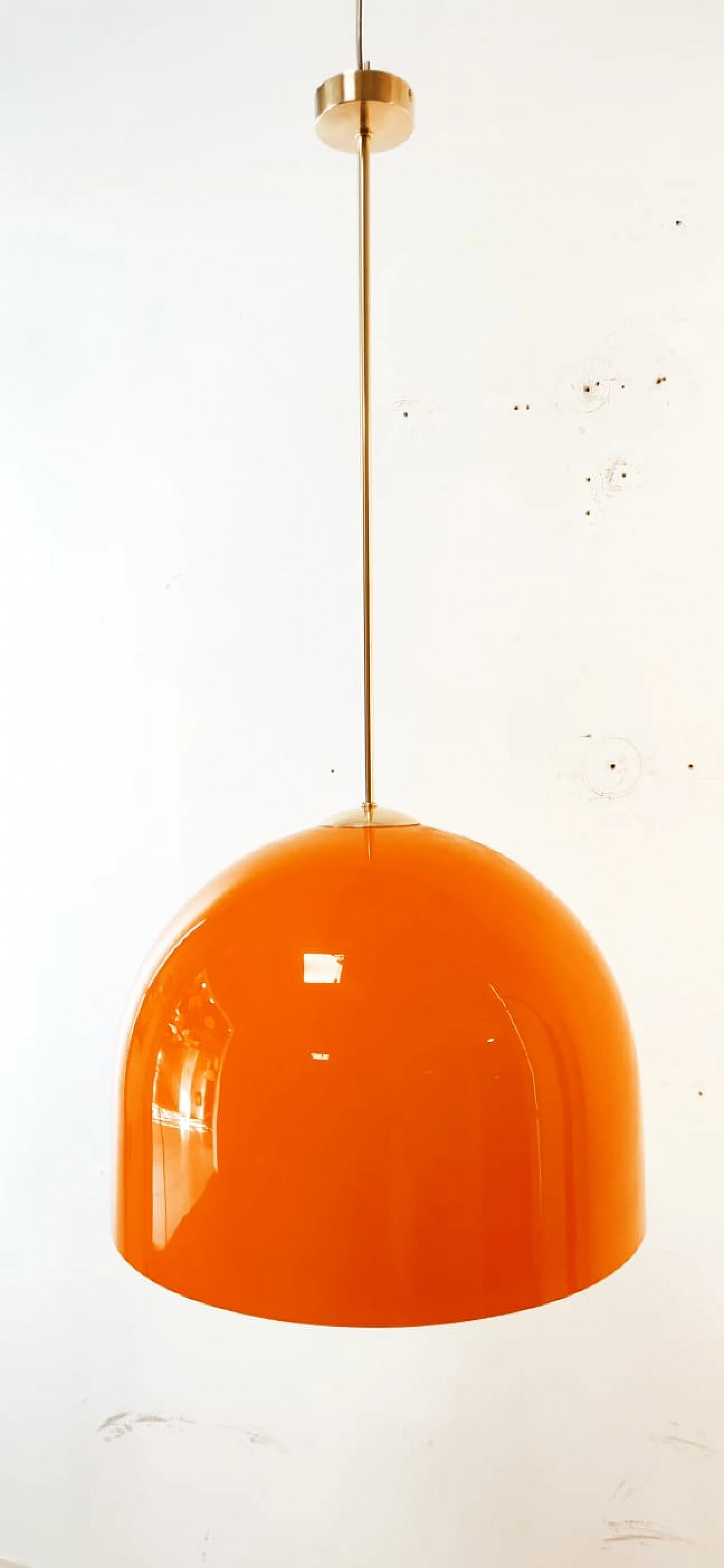 Orange polycarbonate and brass hanging lamp, 1960s 6