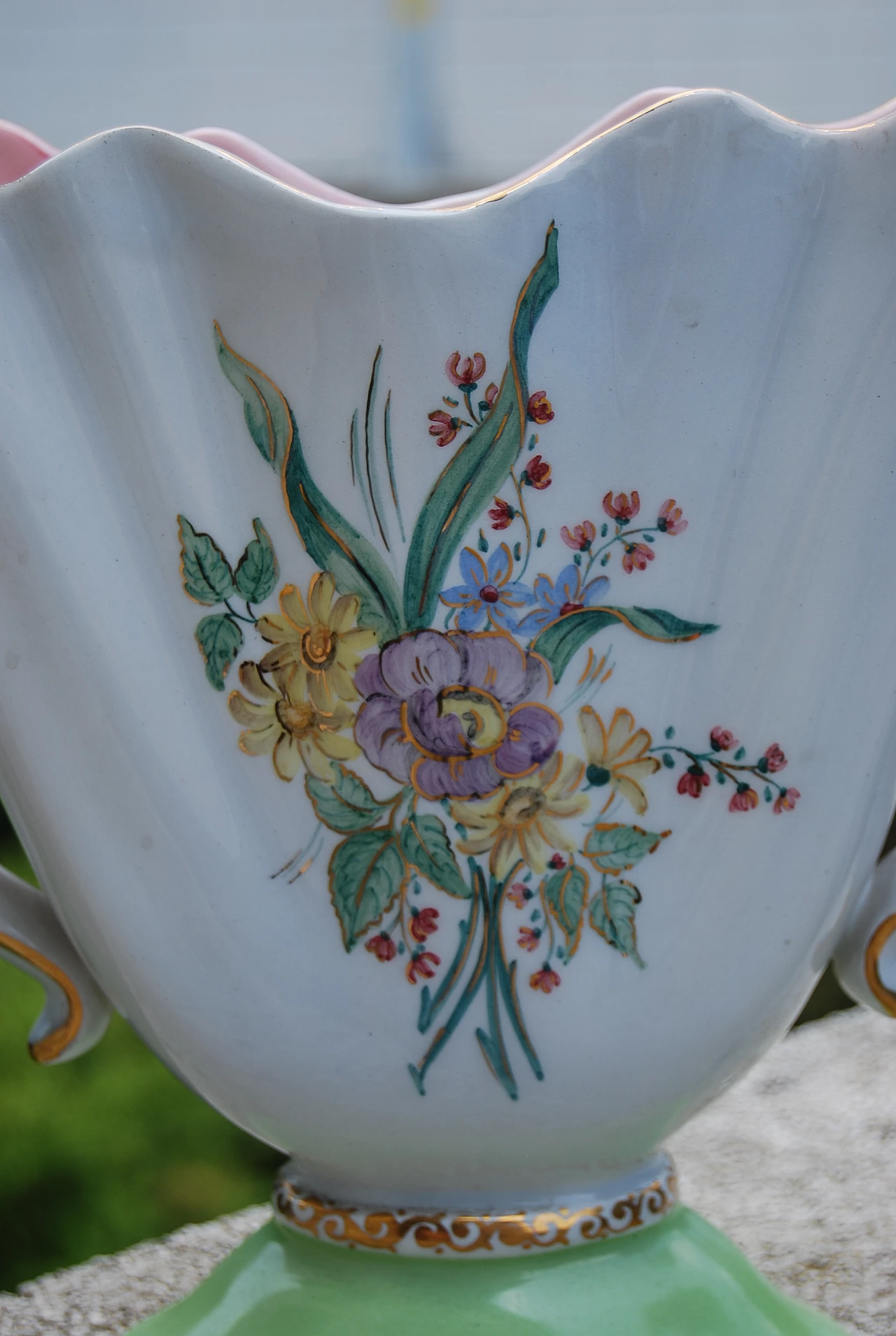 Hand-decorated ceramic vase with floral motifs, 1930s 3