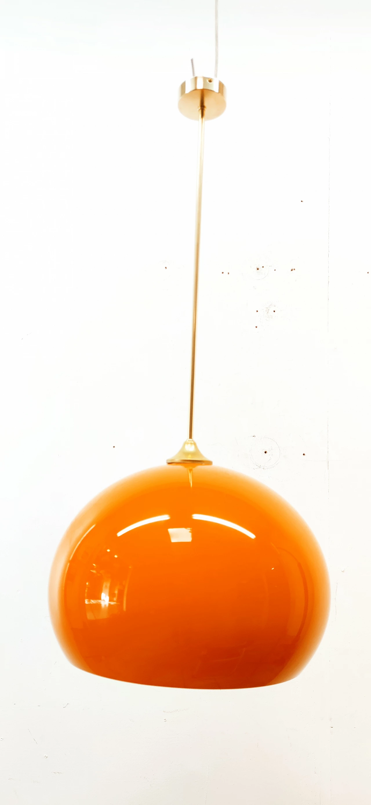 Orange polycarbonate and brass pendant lamp, 1960s 1