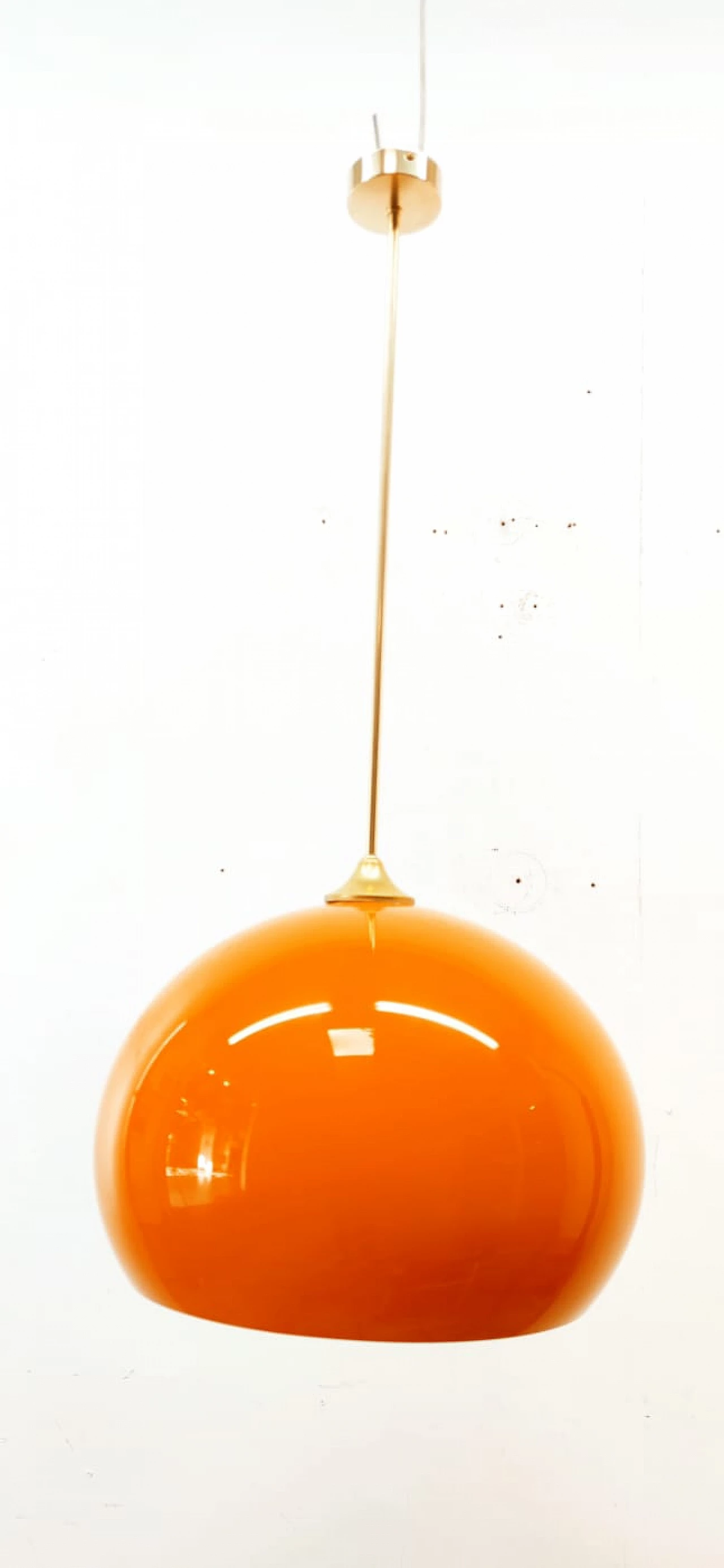 Orange polycarbonate and brass pendant lamp, 1960s 2