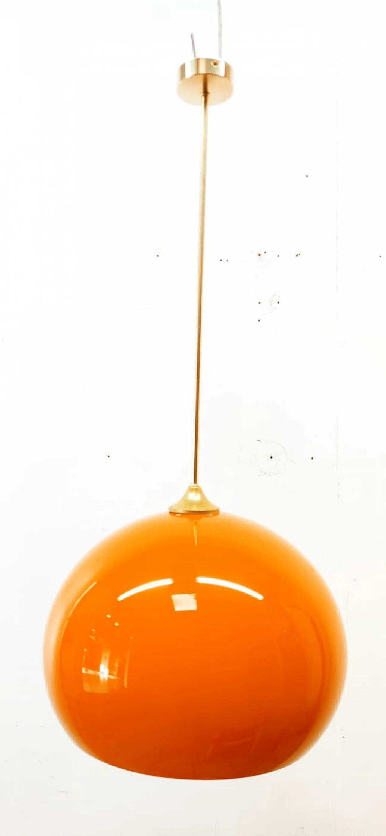 Orange polycarbonate and brass pendant lamp, 1960s 3