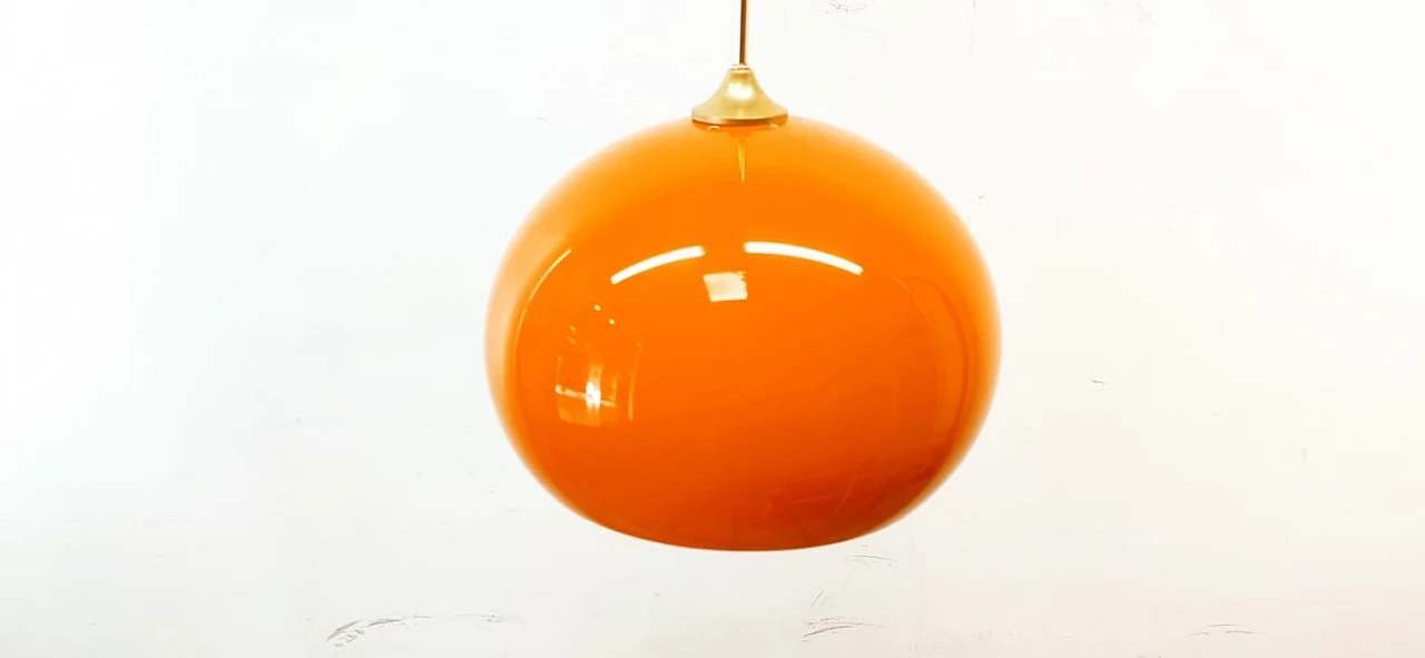 Orange polycarbonate and brass pendant lamp, 1960s 4