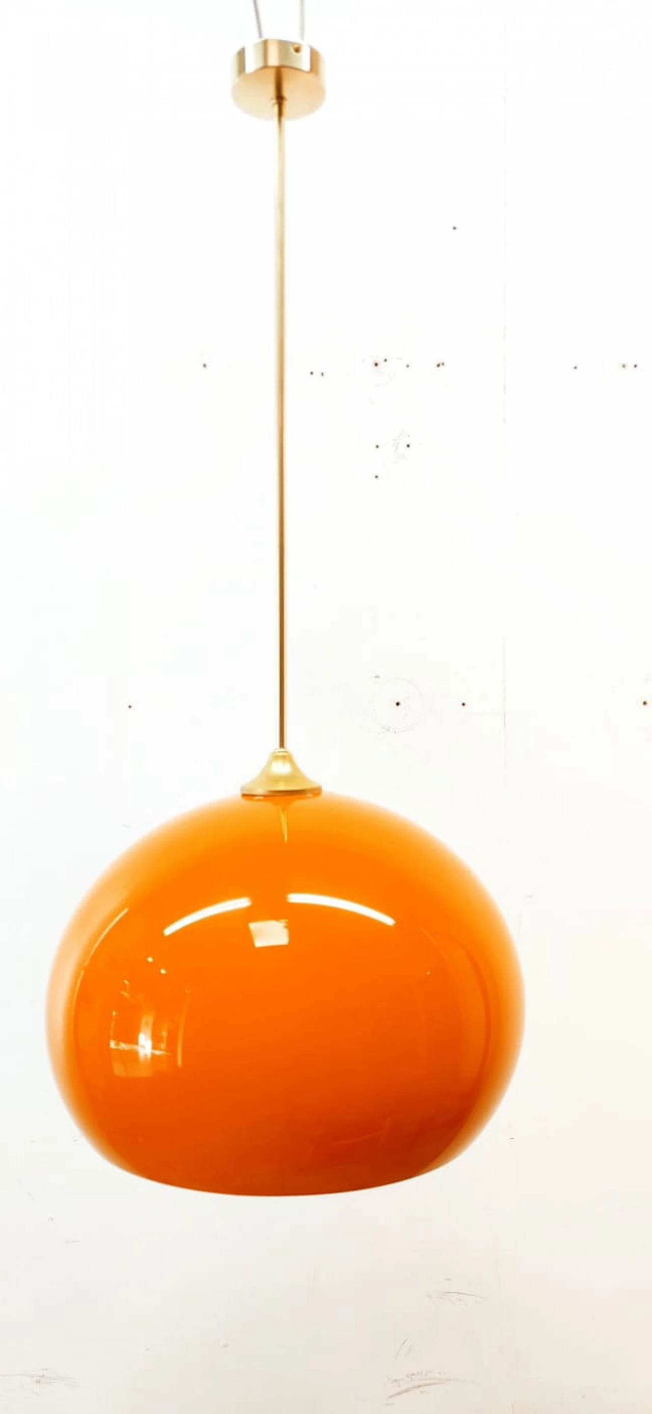 Orange polycarbonate and brass pendant lamp, 1960s 5
