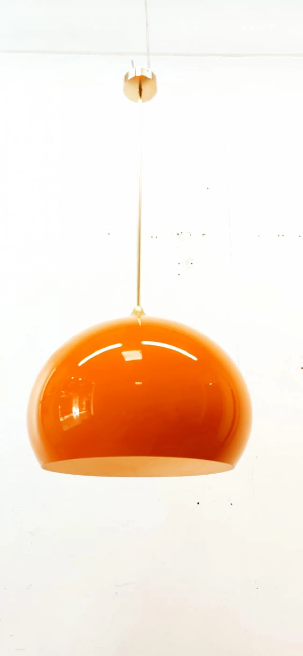 Orange polycarbonate and brass pendant lamp, 1960s 6