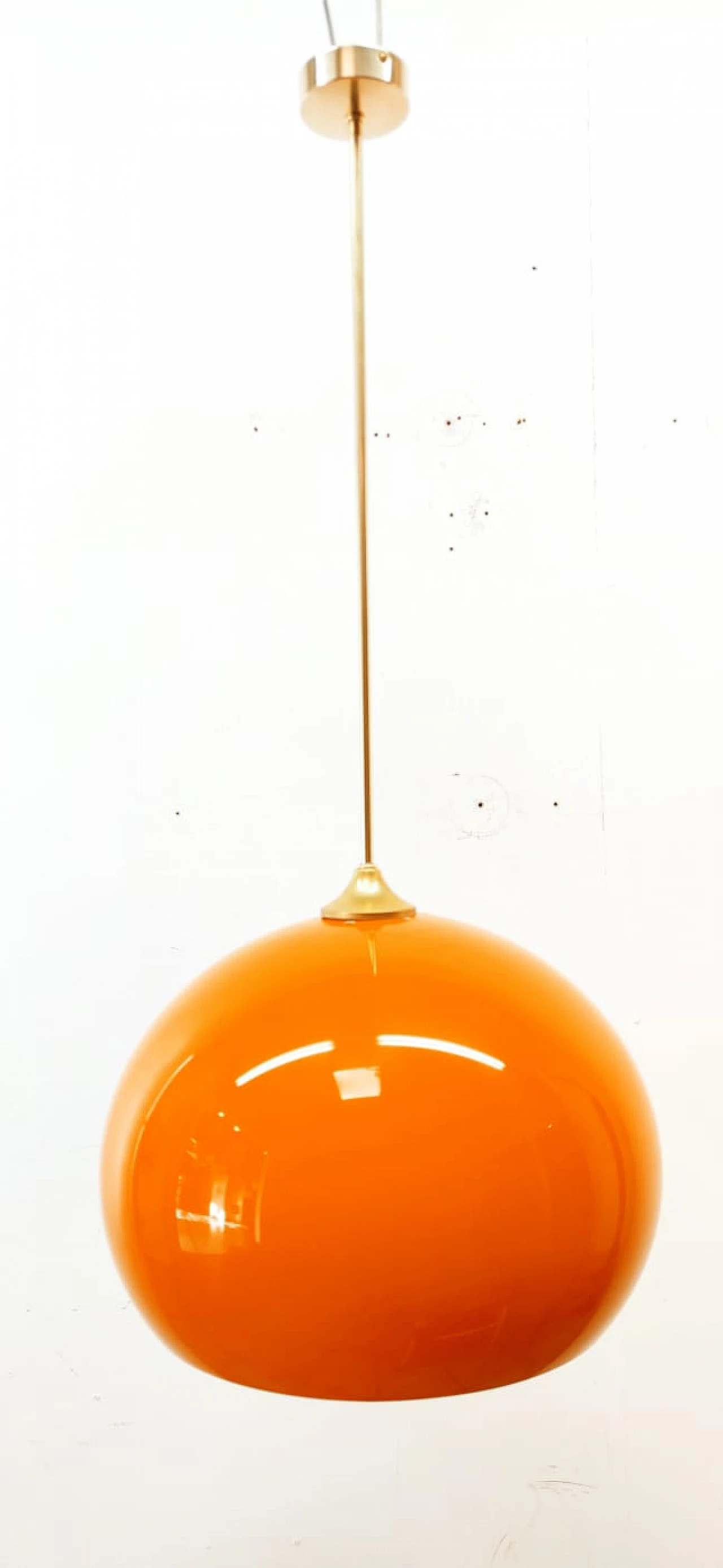 Orange polycarbonate and brass pendant lamp, 1960s 7