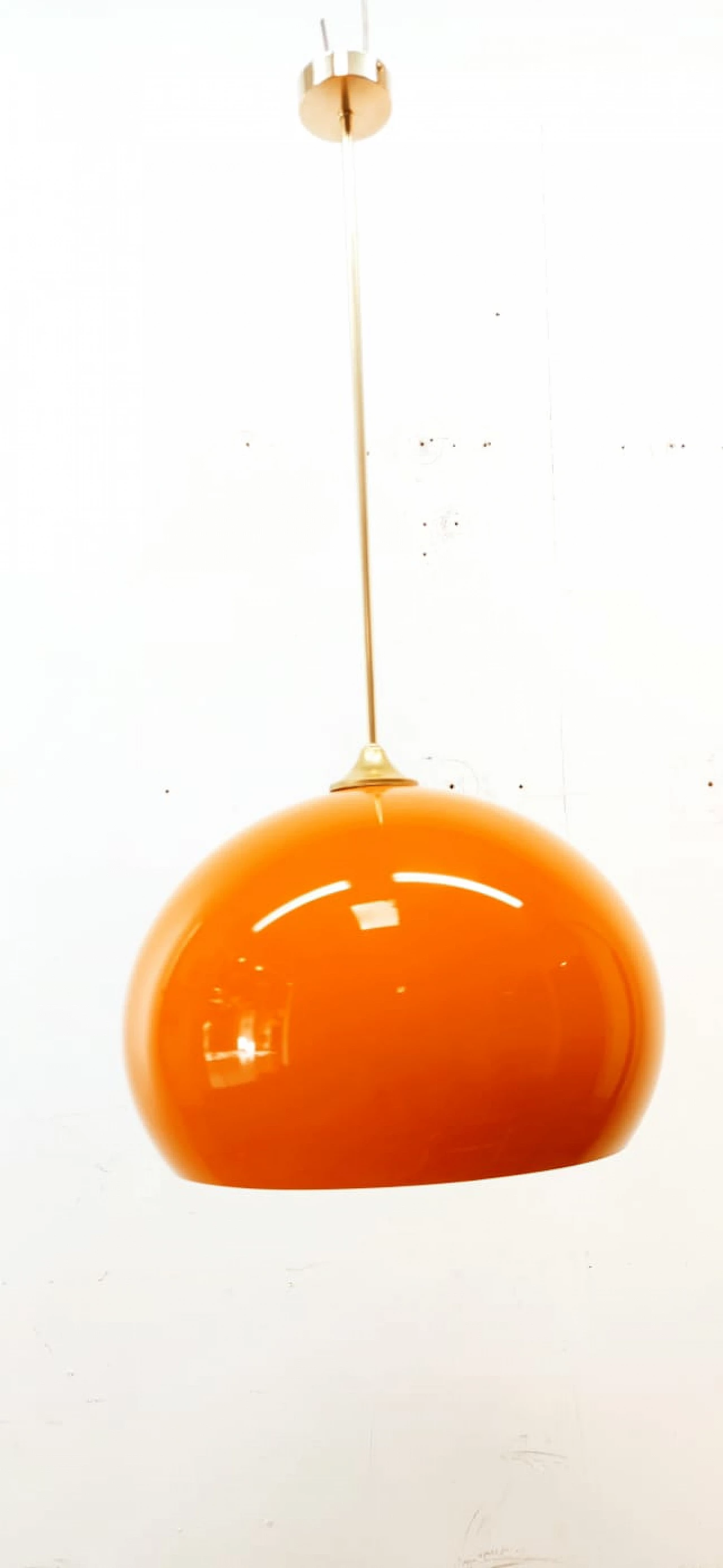 Orange polycarbonate and brass pendant lamp, 1960s 8