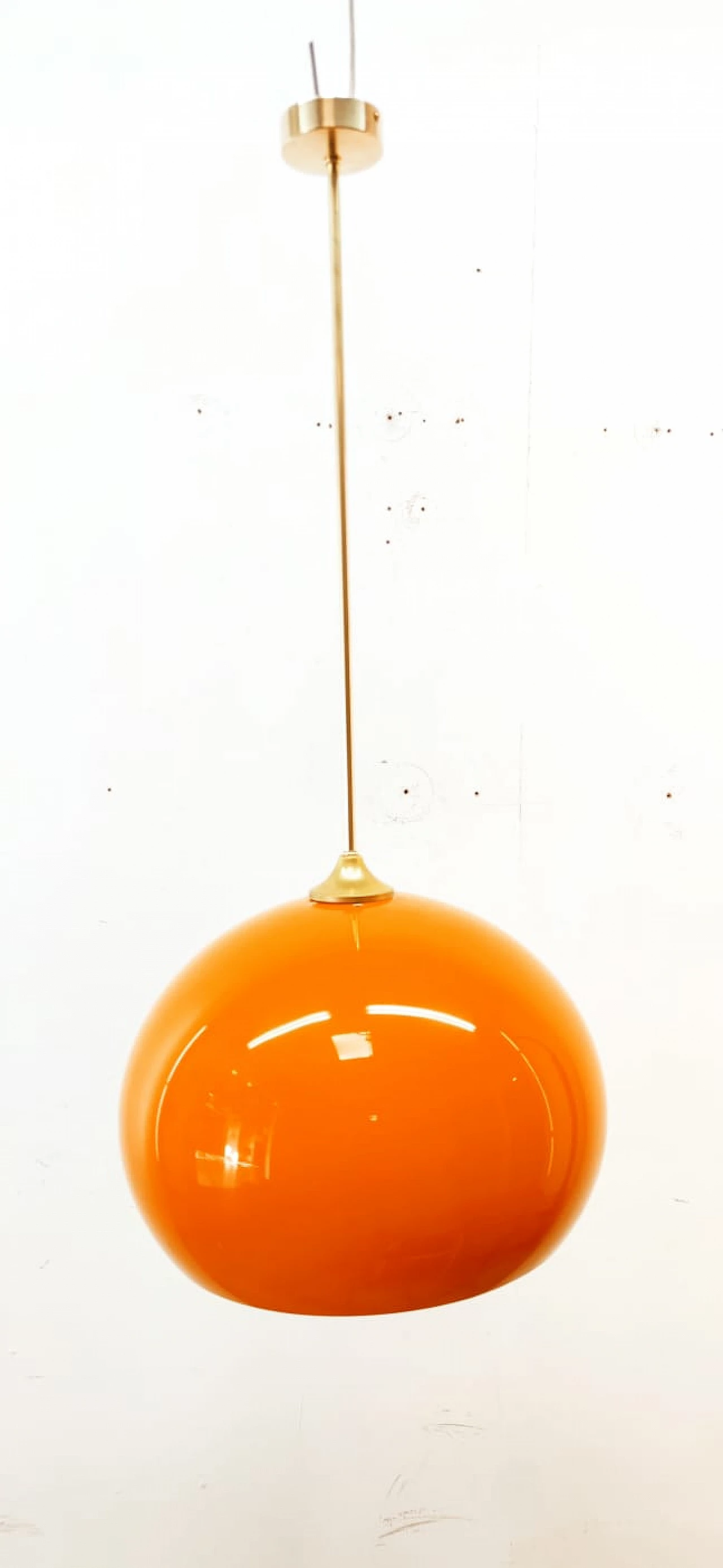 Orange polycarbonate and brass pendant lamp, 1960s 9