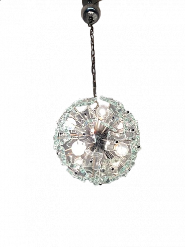 Sputnik eight-light frosted glass chandelier for Fontana Arte, 1968