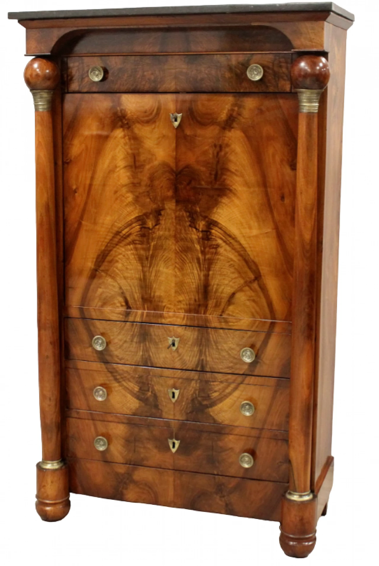 Secretaire in stile Impero in noce e marmo, primo '800 12