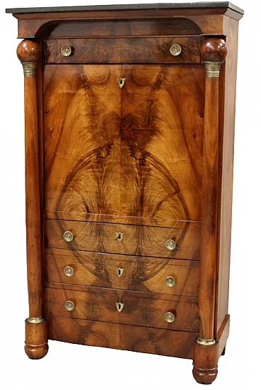 Secretaire in stile Impero in noce e marmo, primo '800
