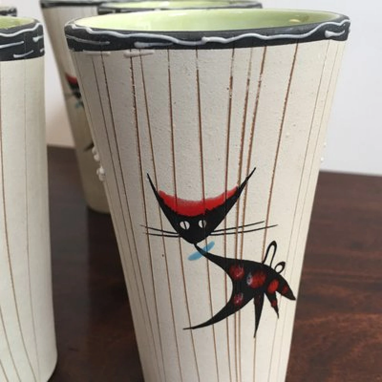 6 Bicchieri in ceramica dipinta di Cama Deruta, anni '50 2