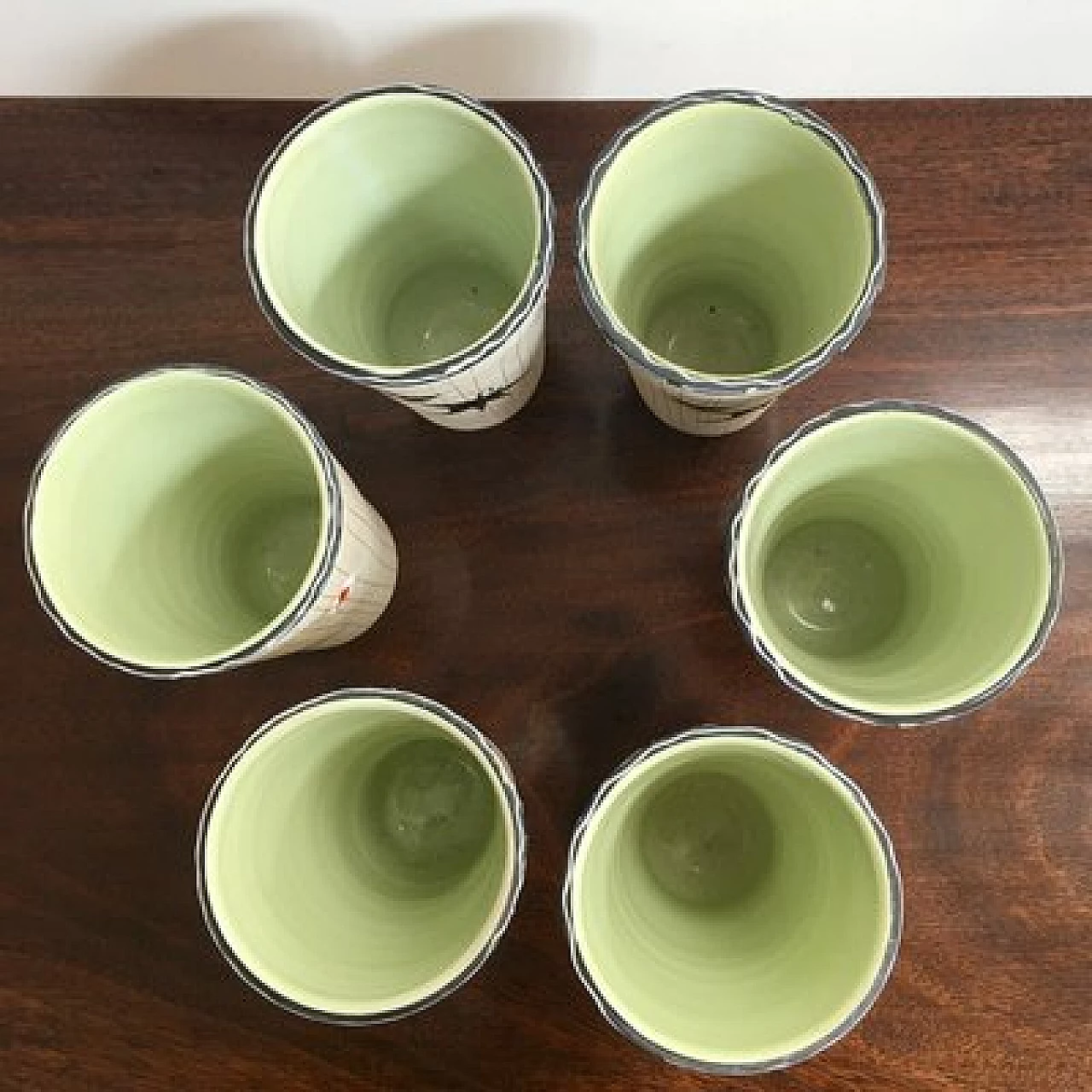 6 Bicchieri in ceramica dipinta di Cama Deruta, anni '50 3