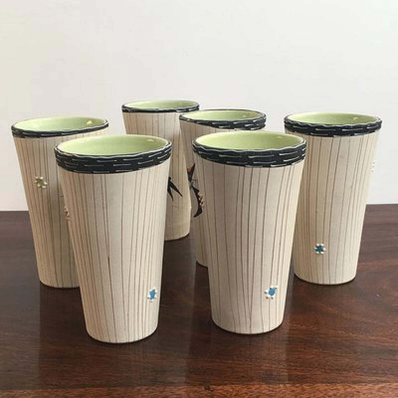 6 Bicchieri in ceramica dipinta di Cama Deruta, anni '50 7
