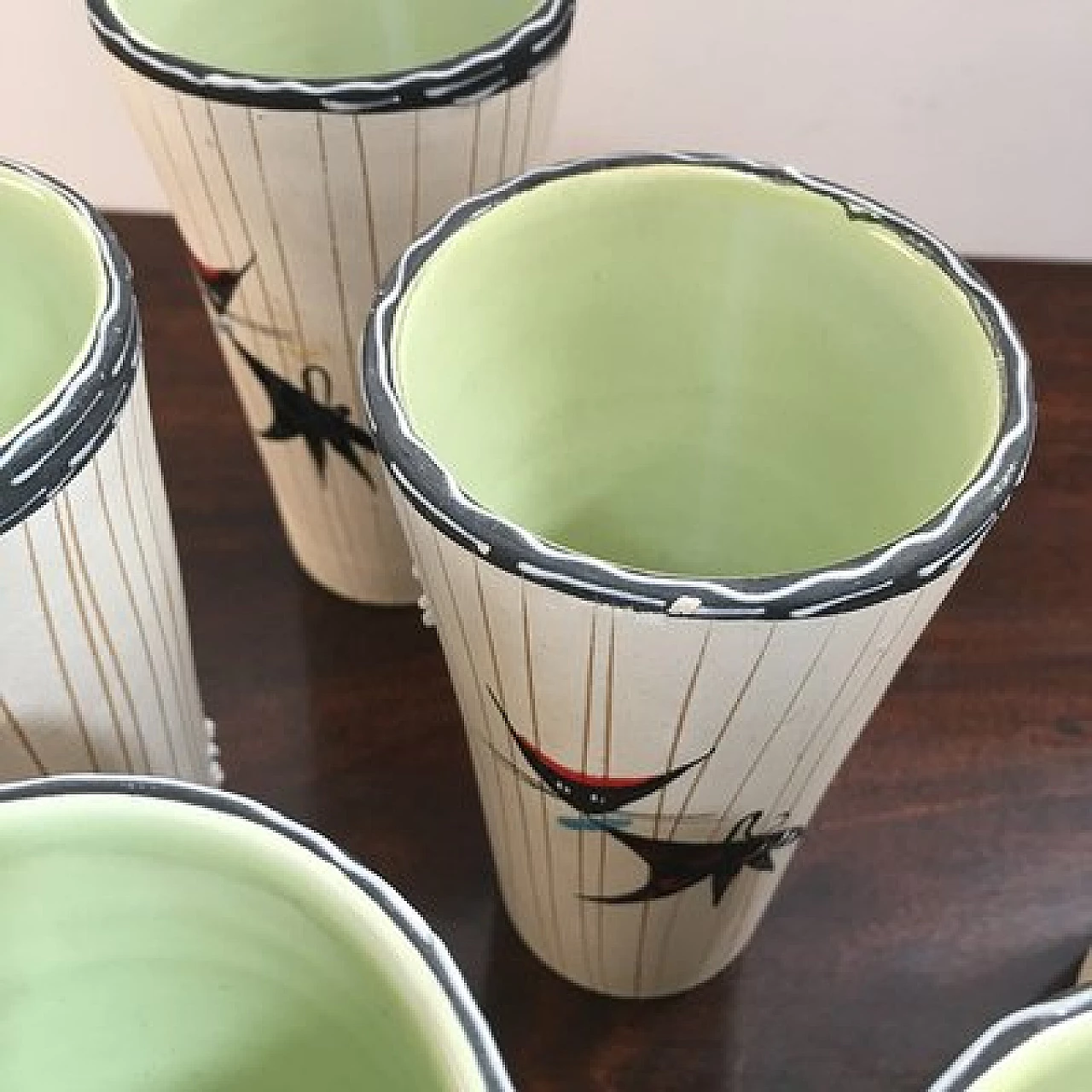 6 Bicchieri in ceramica dipinta di Cama Deruta, anni '50 9