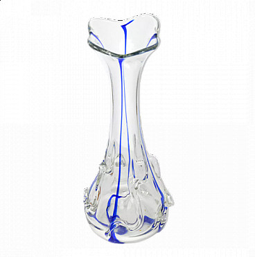 Vaso in vetro trasparente e blu di Ząbkowice Glassworks, anni '70