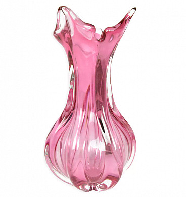 Vaso in vetro rosa di Jozef Hospodka per Chribska Sklarna, anni '60