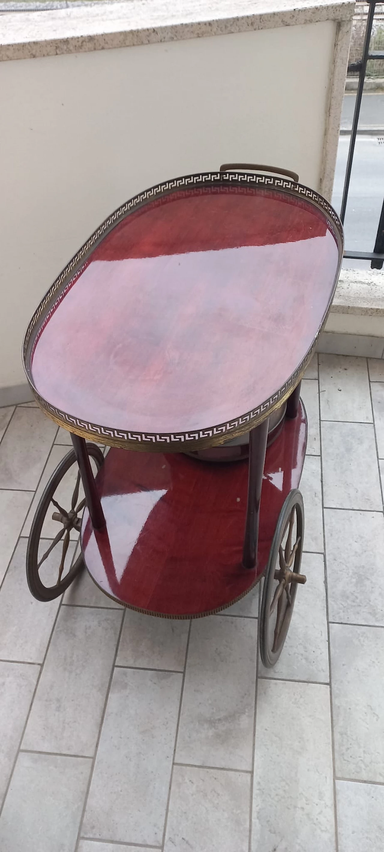 Carrello bar in legno e metallo con portabottiglie, anni '60 7