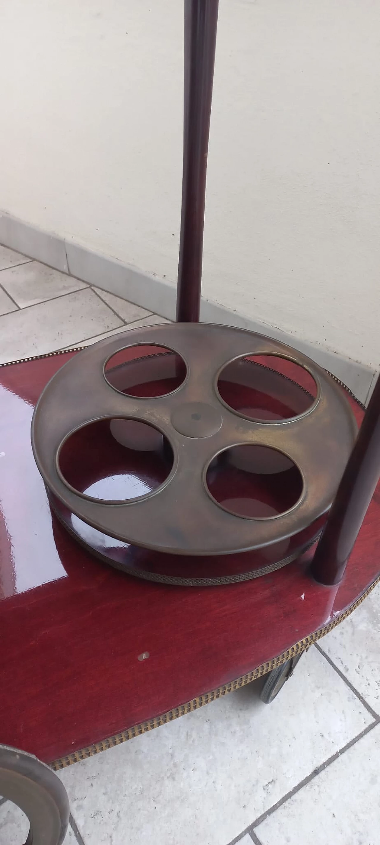 Carrello bar in legno e metallo con portabottiglie, anni '60 8