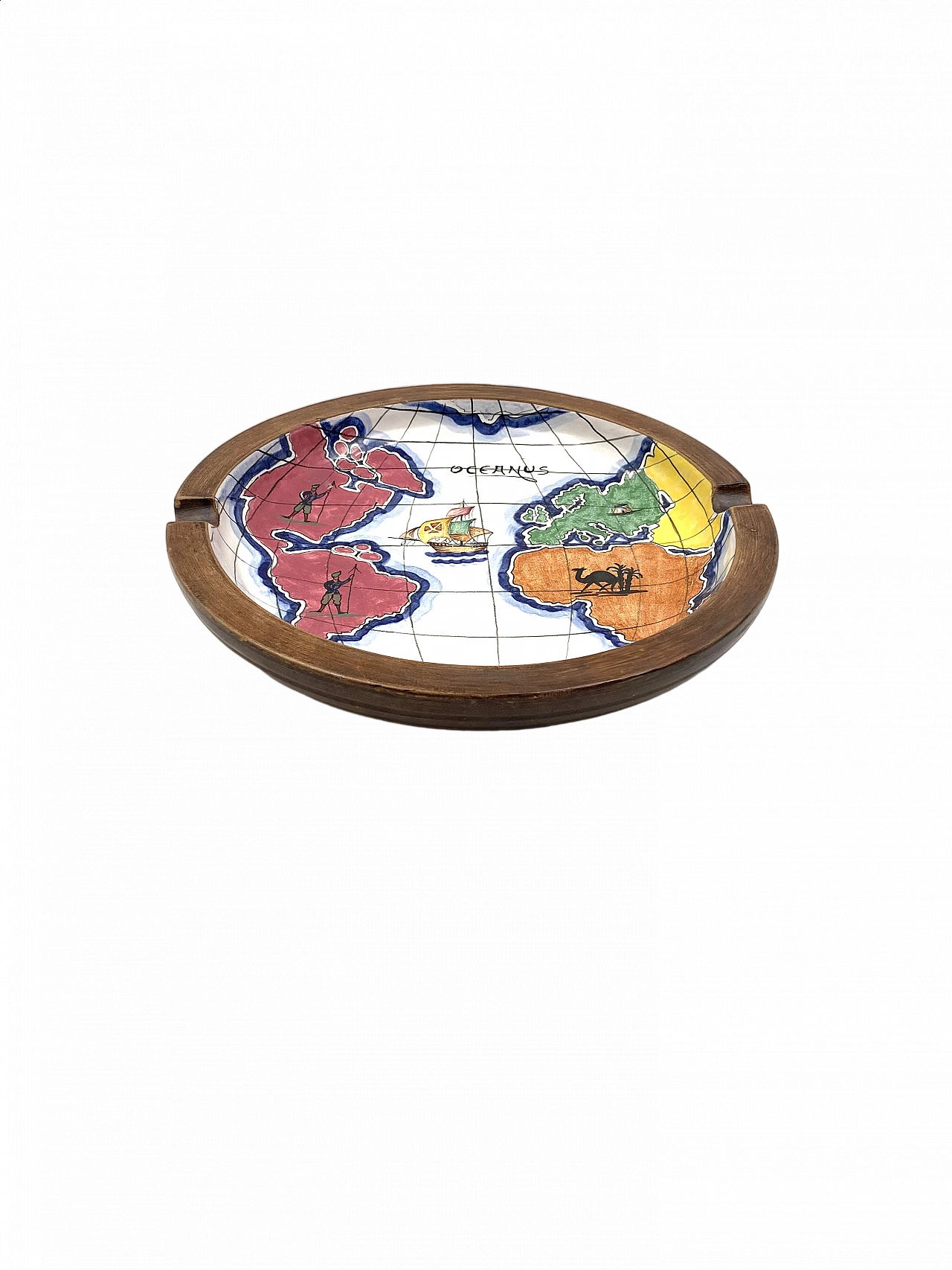 Ashtray with globe in polychrome ceramic by Zaccagnini, 1940s 30