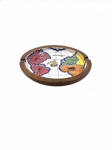 Ashtray with globe in polychrome ceramic by Zaccagnini, 1940s