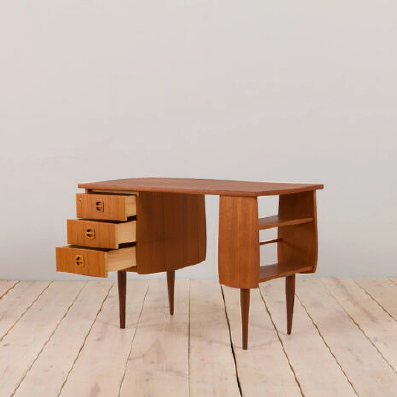Norwegian teak desk with drawers and shelves, 1960s 5