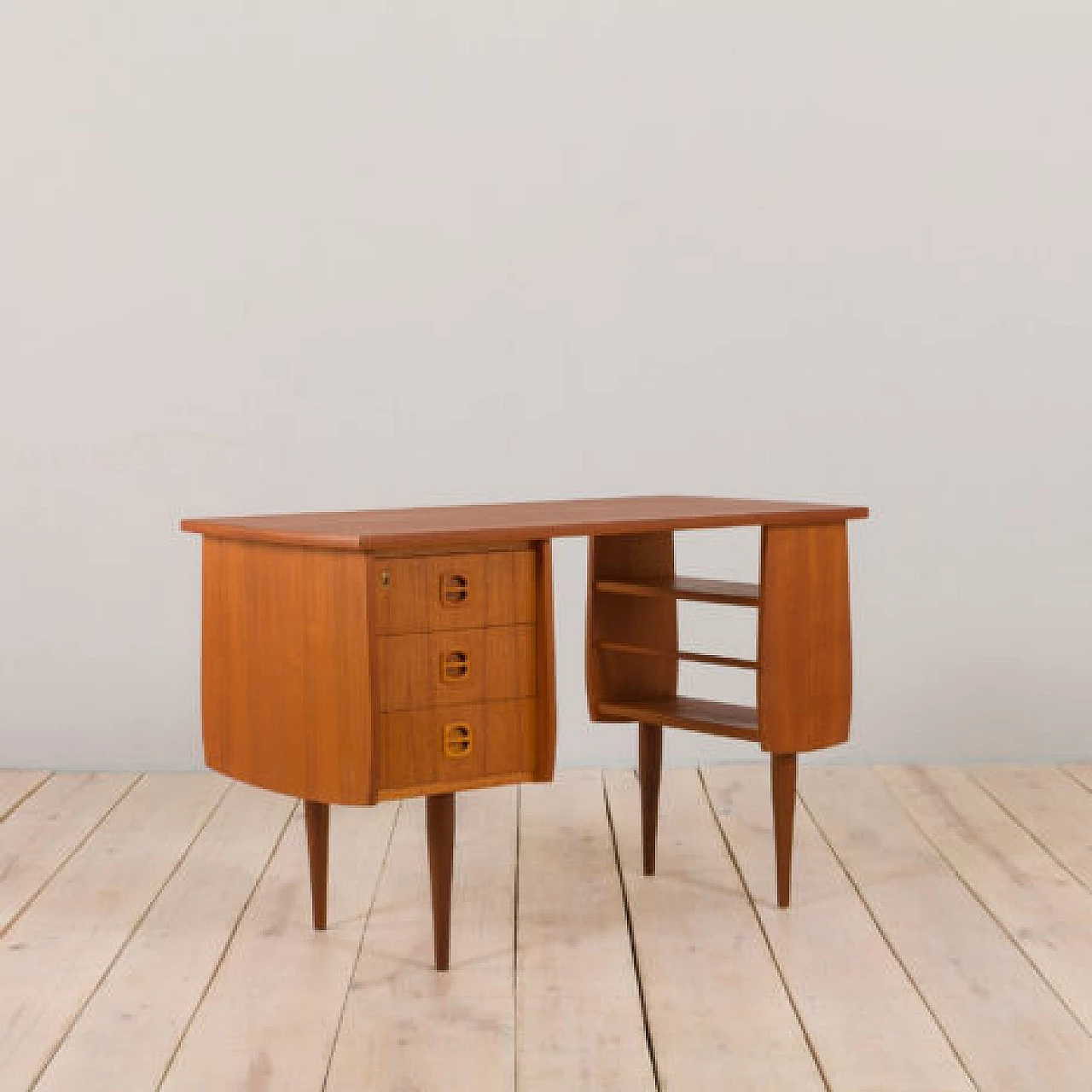 Norwegian teak desk with drawers and shelves, 1960s 11