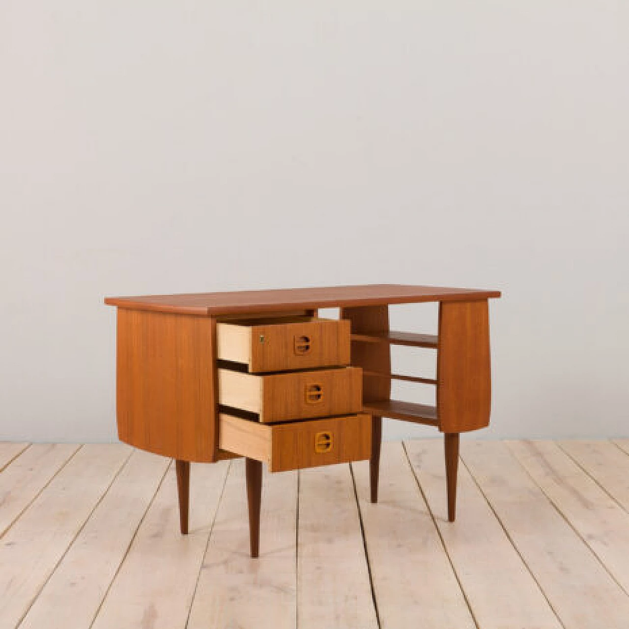 Norwegian teak desk with drawers and shelves, 1960s 12