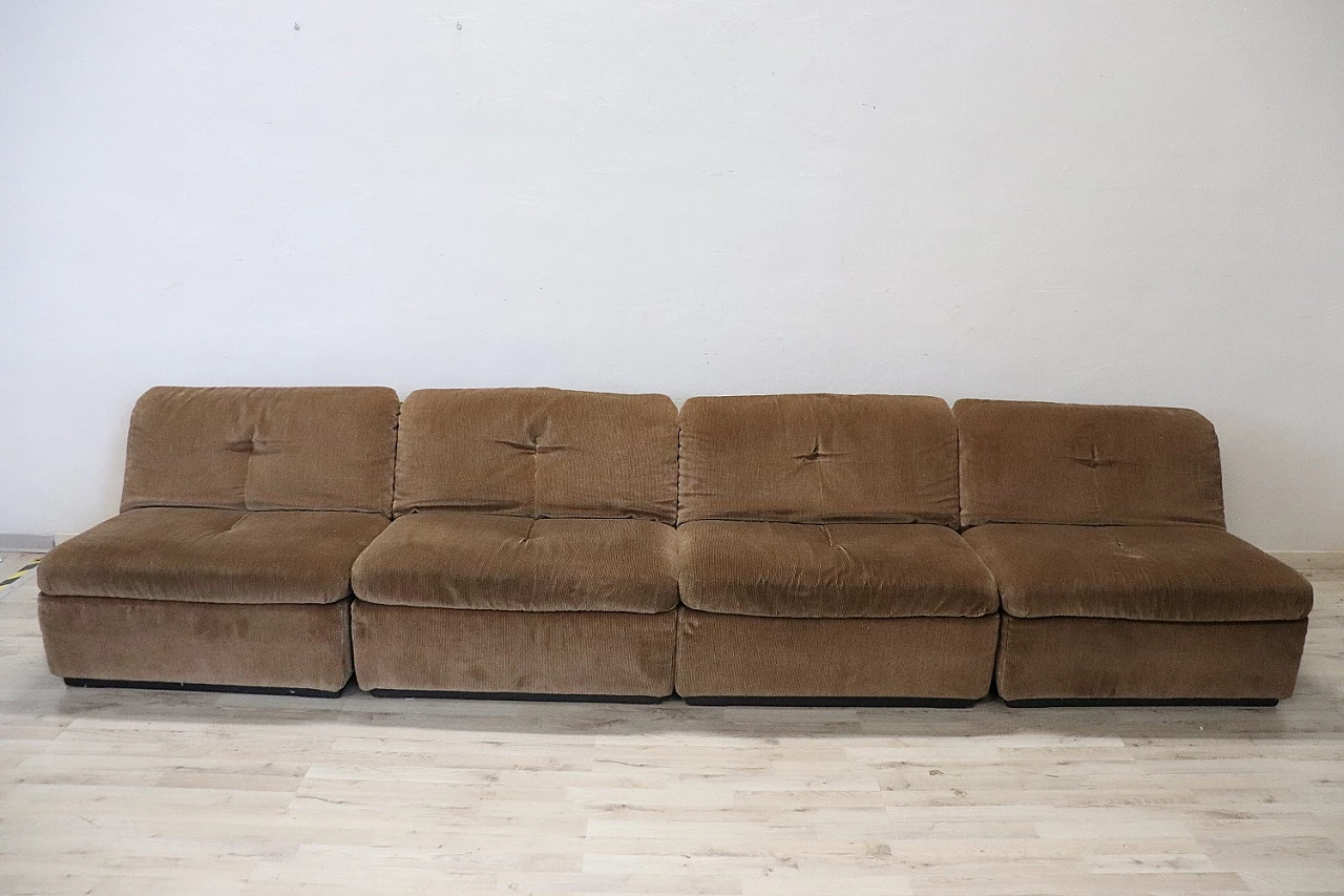 Brown velvet modular sofa by Busnelli, 1970s 2