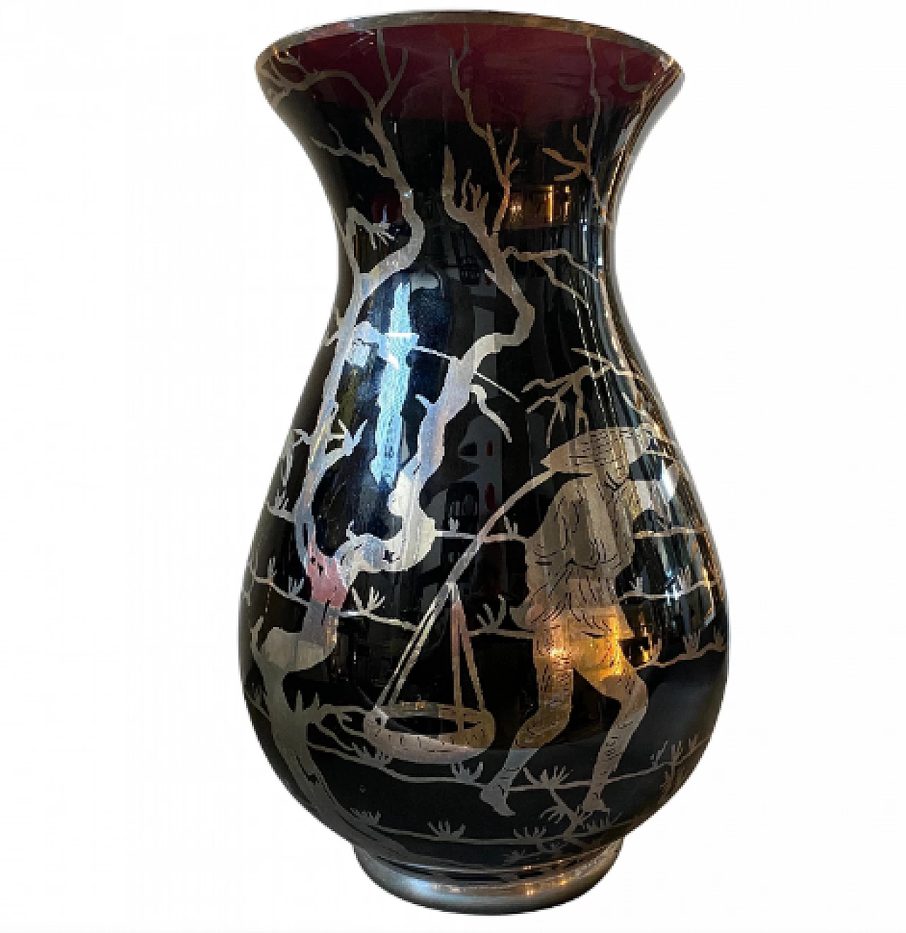 Vaso in vetro viola e argento sterling, anni '30 1