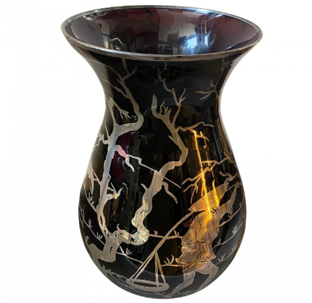 Vaso in vetro viola e argento sterling, anni '30 2