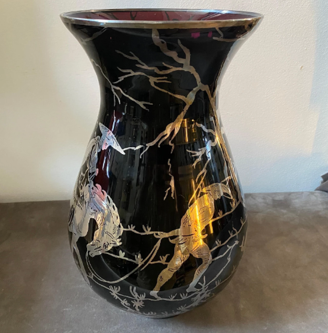 Vaso in vetro viola e argento sterling, anni '30 7