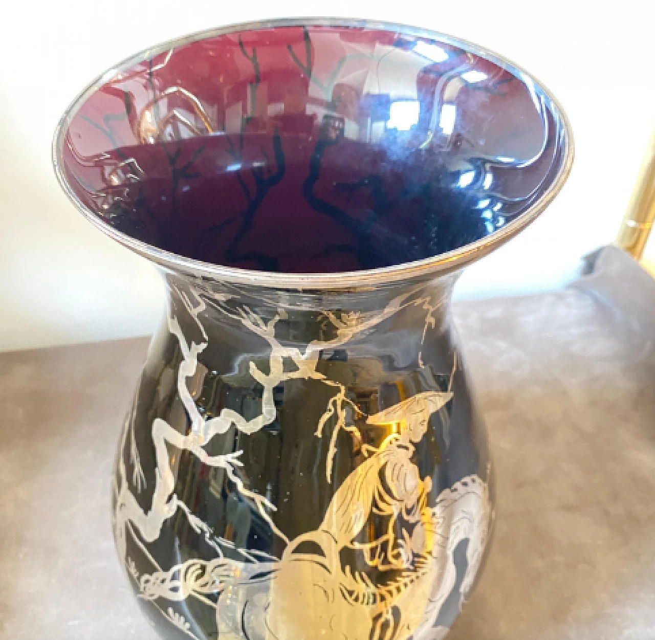 Vaso in vetro viola e argento sterling, anni '30 10