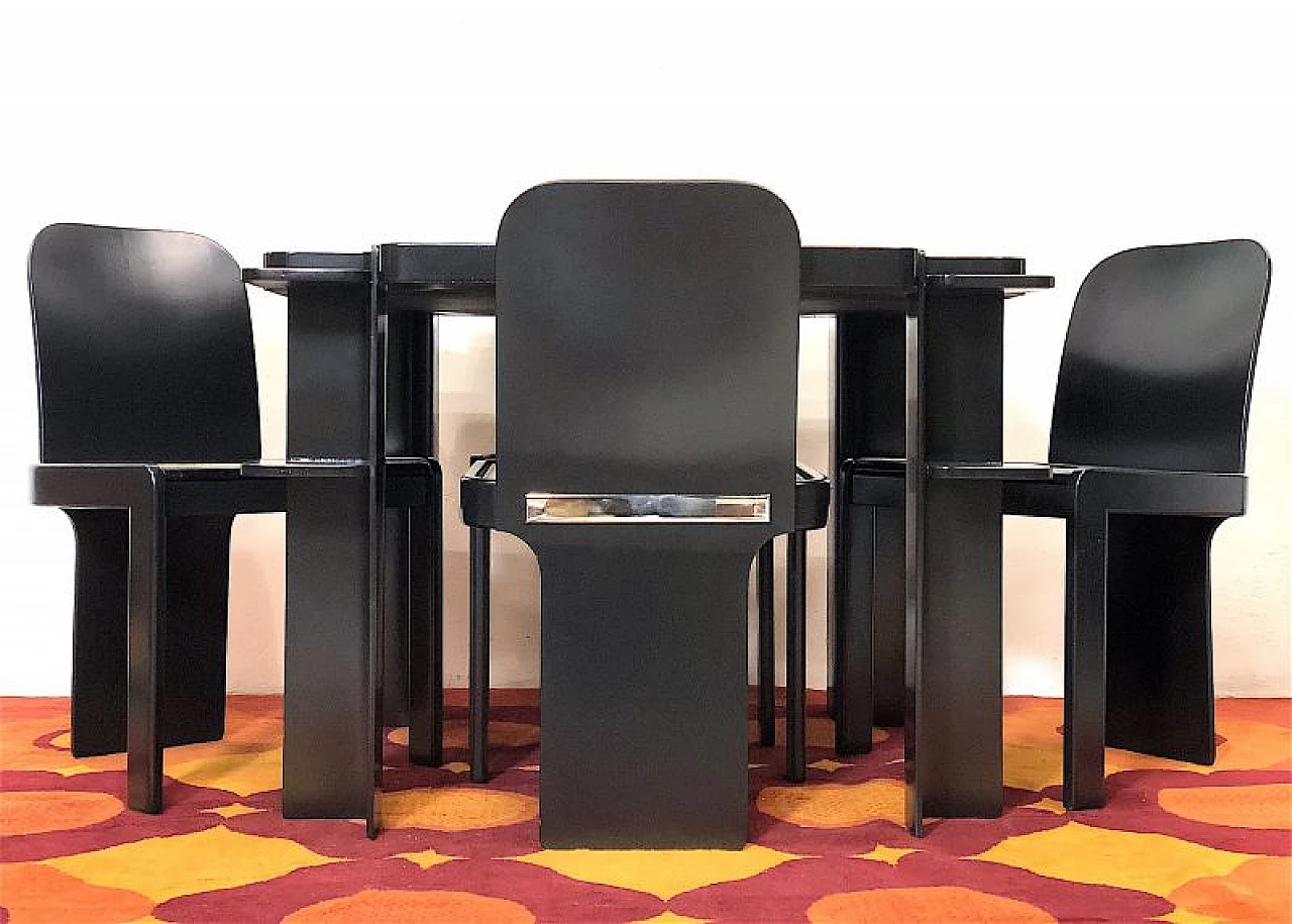 4 Chairs by Pierluigi Molinari for Pozzi and game table by Cini & Nils, 1970s 2