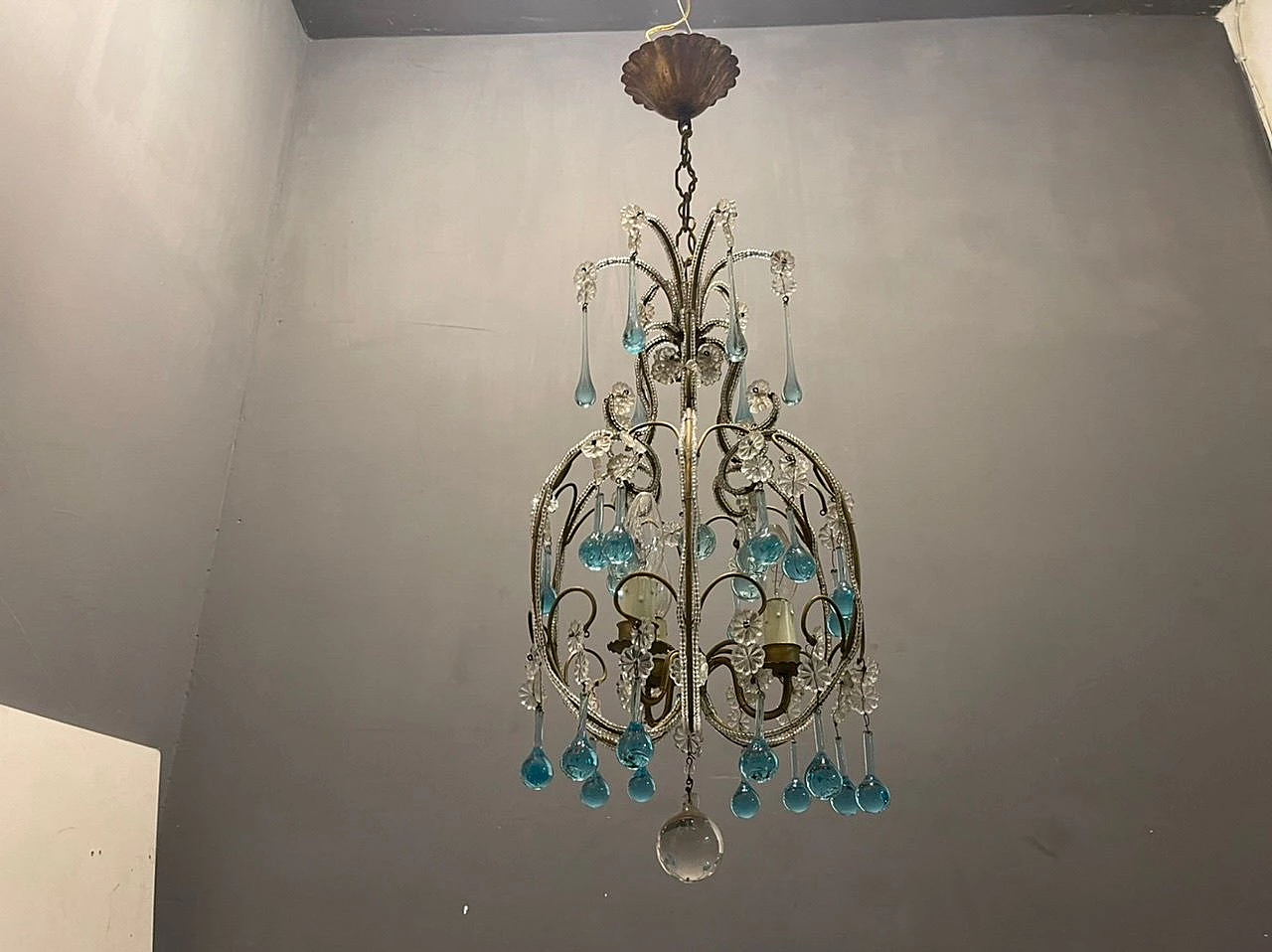 Light blue Murano glass drop chandelier with crystal beads, 1960s 2