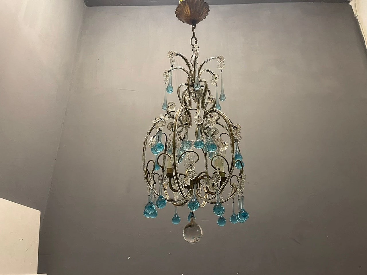 Light blue Murano glass drop chandelier with crystal beads, 1960s 3