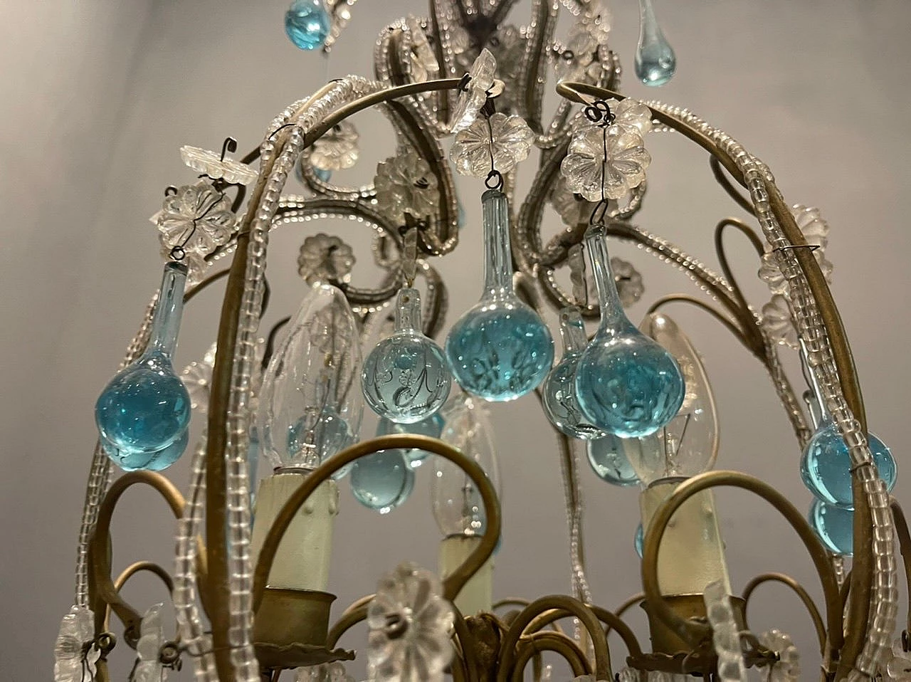 Light blue Murano glass drop chandelier with crystal beads, 1960s 4