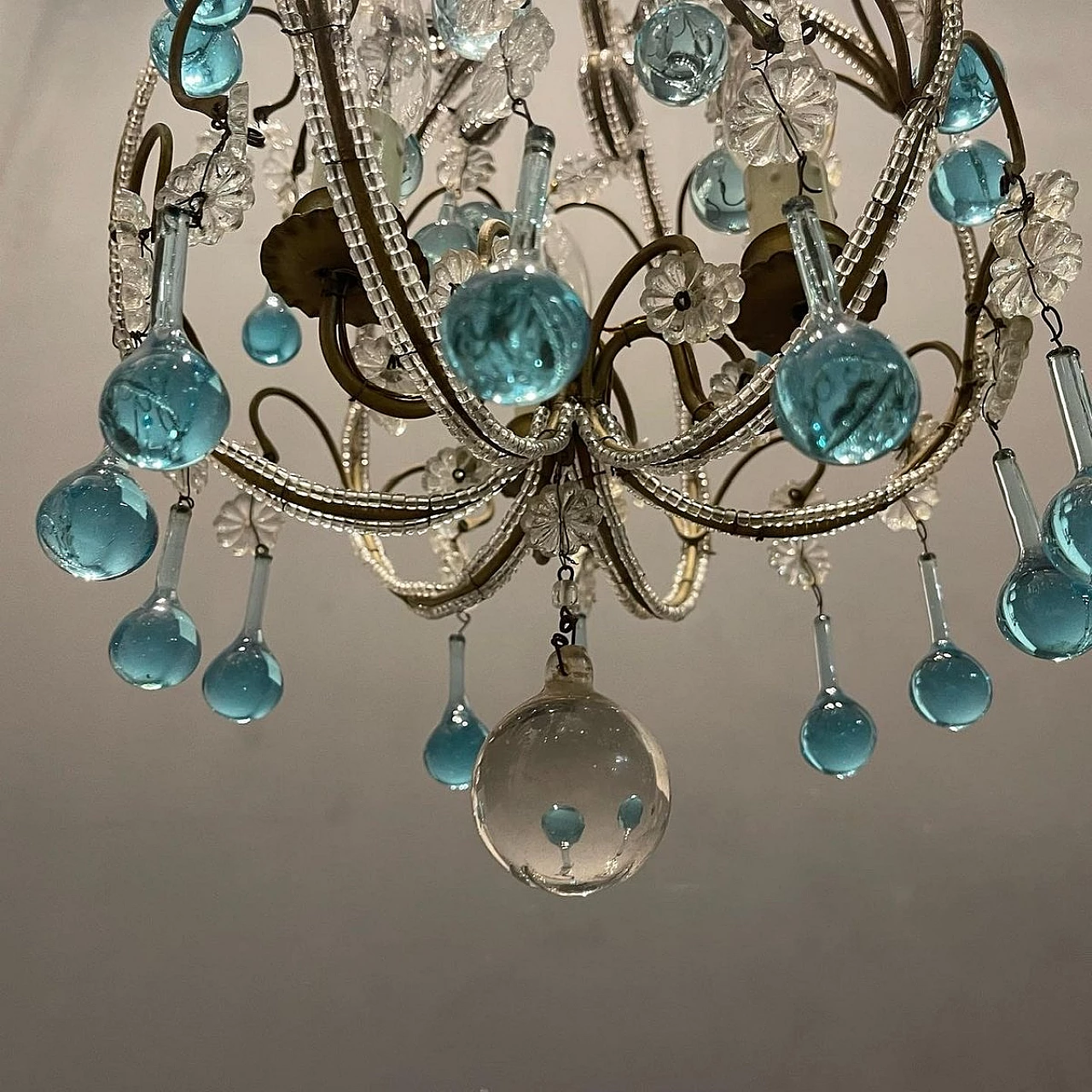 Light blue Murano glass drop chandelier with crystal beads, 1960s 5