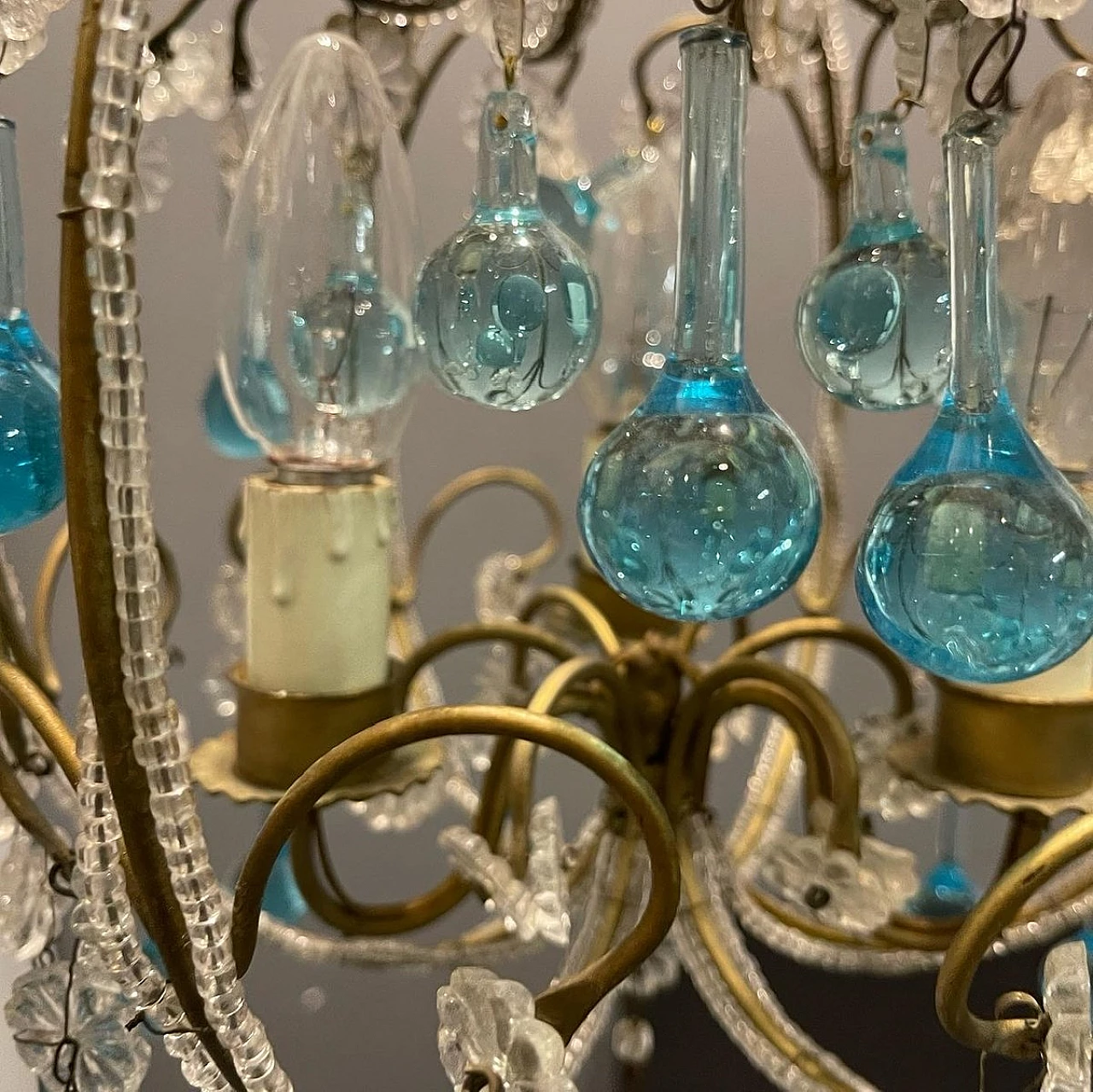 Light blue Murano glass drop chandelier with crystal beads, 1960s 6