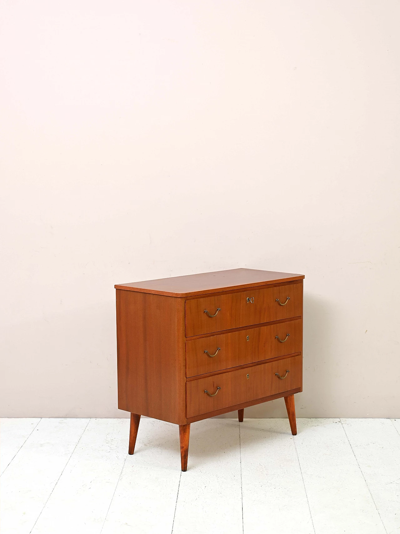 Scandinavian wooden chest of drawers with gilded handles, 1960s 3